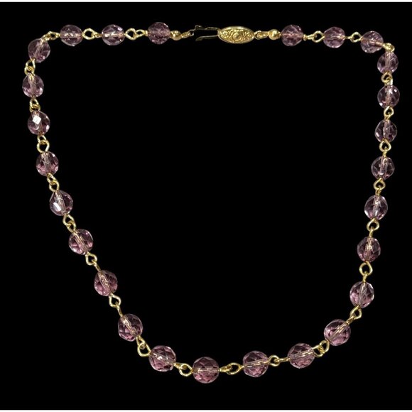Elegant Regal Purple And Gold Tone Glass Beaded Necklace - Picture 1 of 6